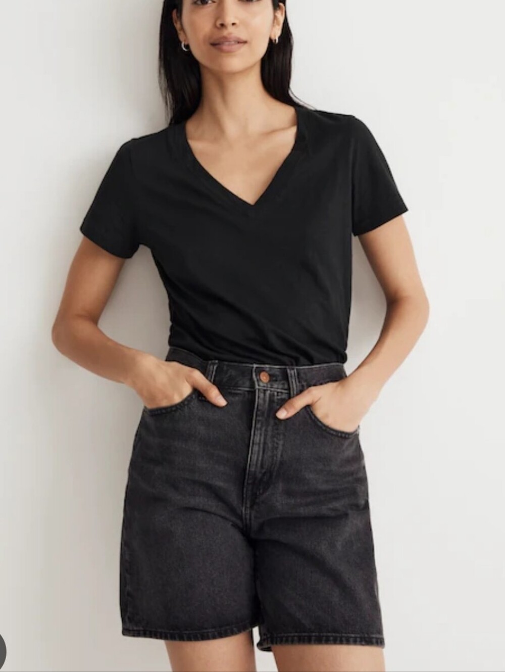 Madewell Whisper Cotton V-Neck Tee Basic Women's T-Shirt Black Size Large